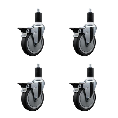 Service Caster 5'' Thermoplastic Rubber Swivel 1-1/2'' Expanding Stem Caster Set with Brake, 4PK SCC-EX20S514-TPRB-PLB-112-4